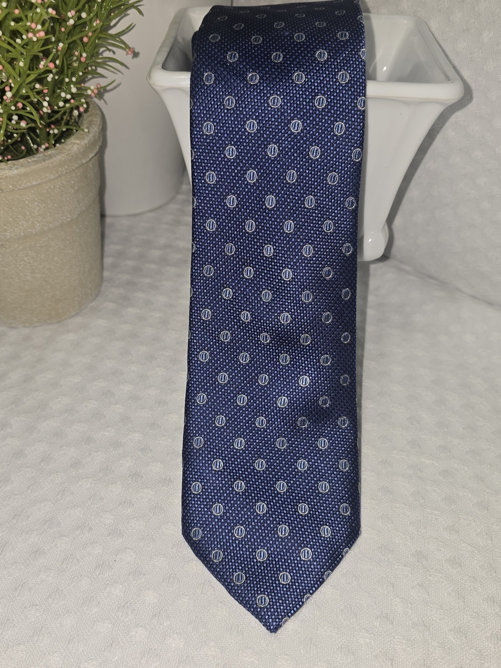 DANIEL CREMIEUS ITALIAN MADE SILK TIE NAVY BLUE MICRODOT PRINTED UPSCALE HIGHEND